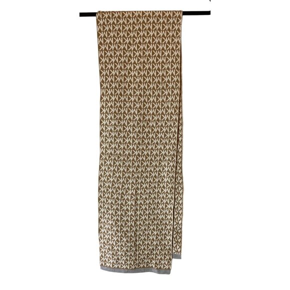 Michael Kors Brown & White Logo Knit Scarf Acrylic - Picture 2 of 6